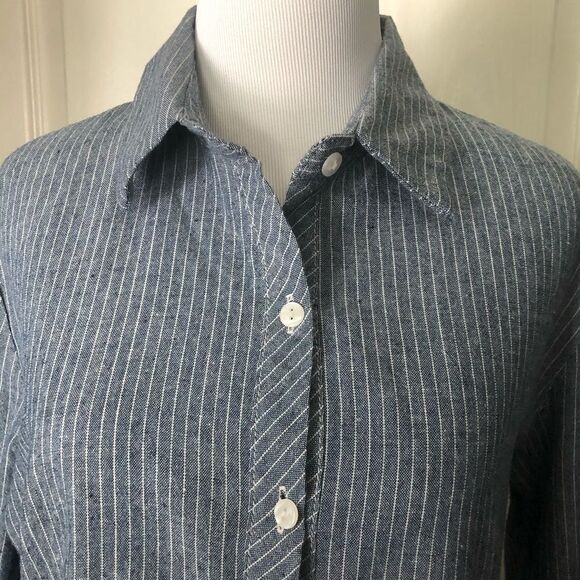 Love Notes Striped chambray blouse with peplum - Picture 6 of 6